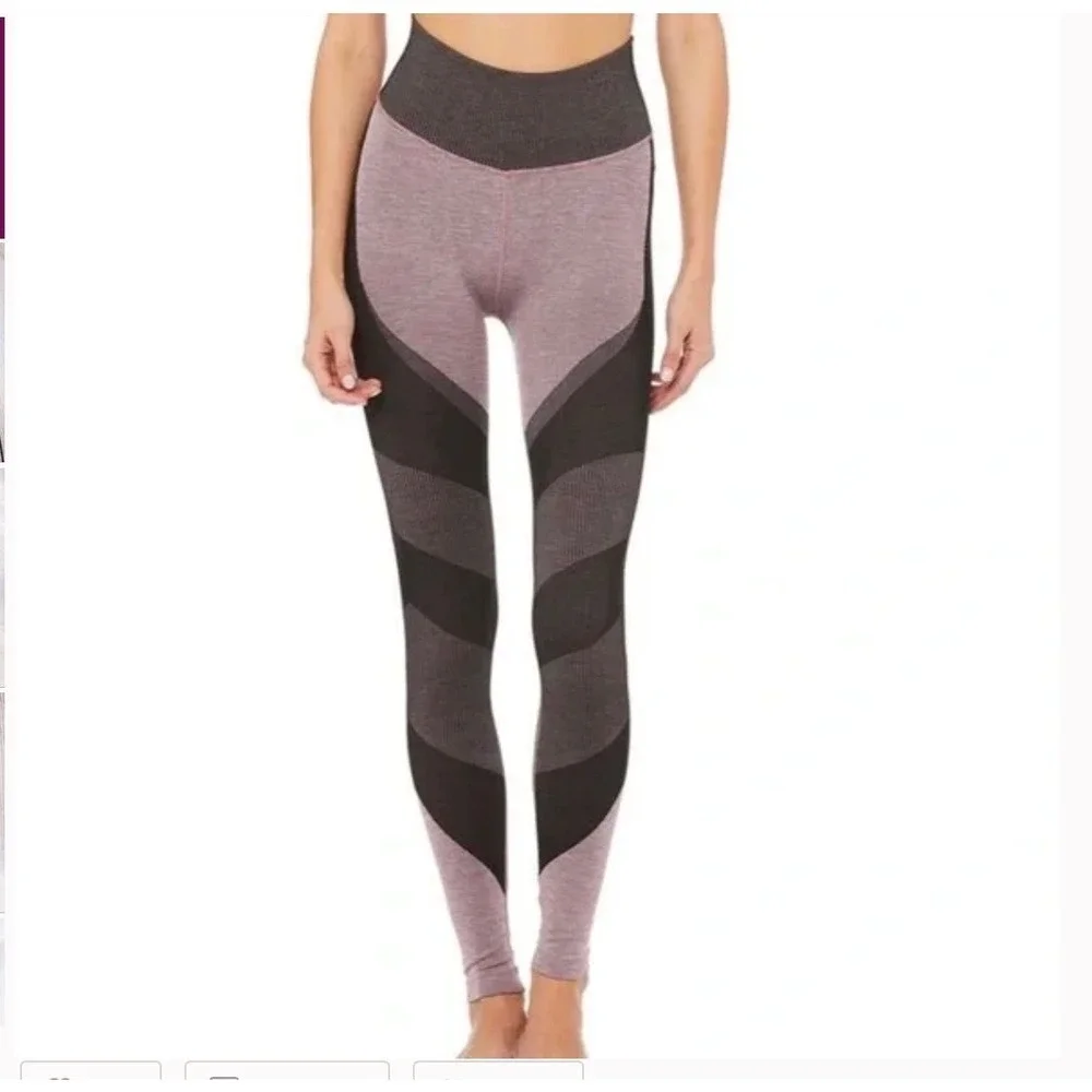 Alo Yoga Seamless Radiance High Rise Leggings Womens Large Black Lavender Active